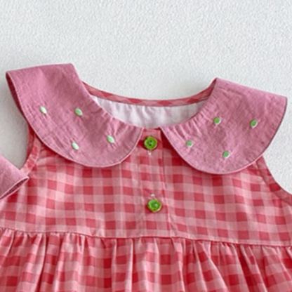 Body/vestitino senza maniche rosa a quadri con colletto Peter Pan per bambina - image 6