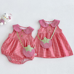 Body/vestitino senza maniche rosa a quadri con colletto Peter Pan per bambina - image 4