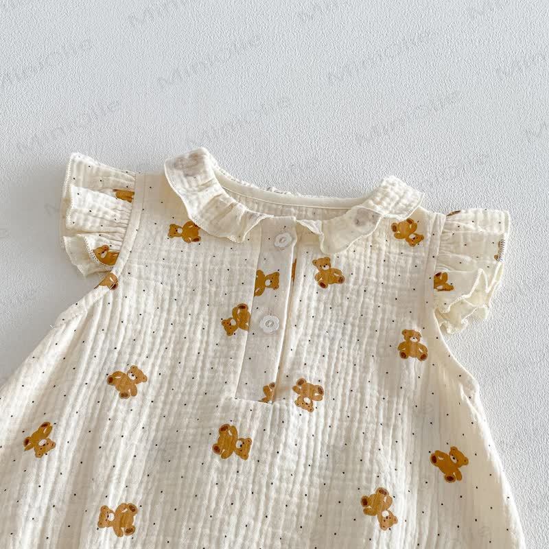 Body in garza con orsetto e stampa floreale, completo di cappellino. - image 7