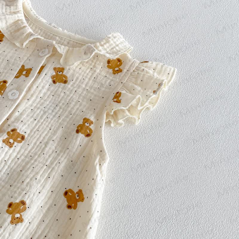 Body in garza con orsetto e stampa floreale, completo di cappellino. - image 8