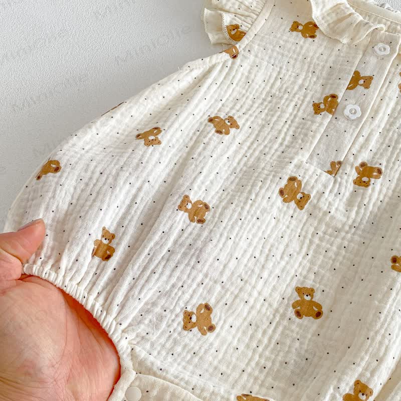 Body in garza con orsetto e stampa floreale, completo di cappellino. - image 10