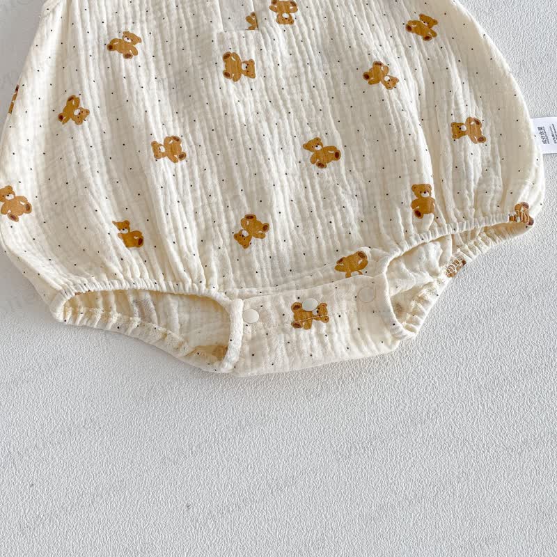 Body in garza con orsetto e stampa floreale, completo di cappellino. - image 11