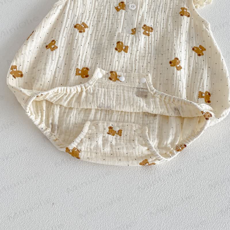 Body in garza con orsetto e stampa floreale, completo di cappellino. - image 12