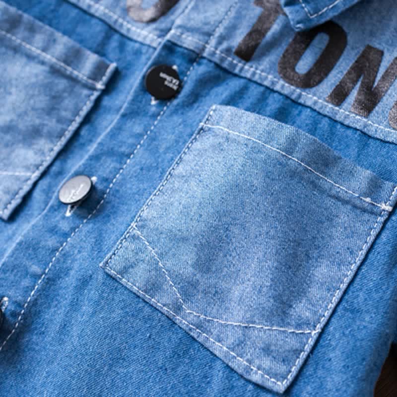 Completo da bambino composto da camicia e pantaloncini in denim. - image 5