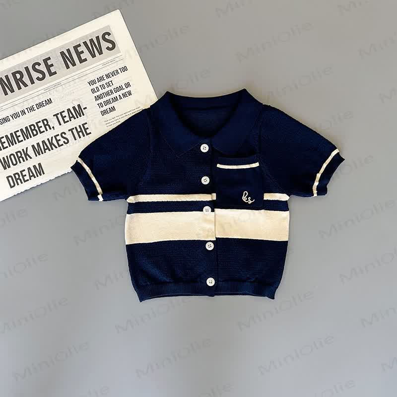 Polo a maglia aperta o pantaloncini a tinta unita per bambini piccoli - Camicia blu navy - 4-5T - image 3