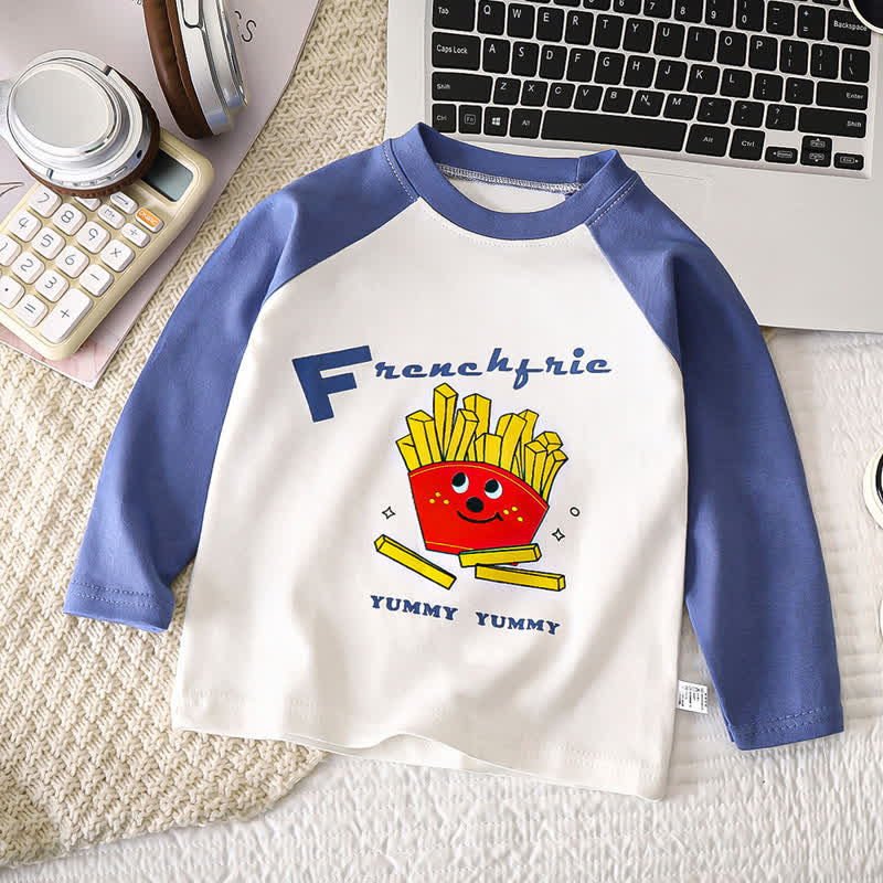 T-shirt in cotone a maniche raglan/a righe con stampa a cartoni animati per neonati e bambini piccoli - Patatine fritte blu - 6-7T - image 2
