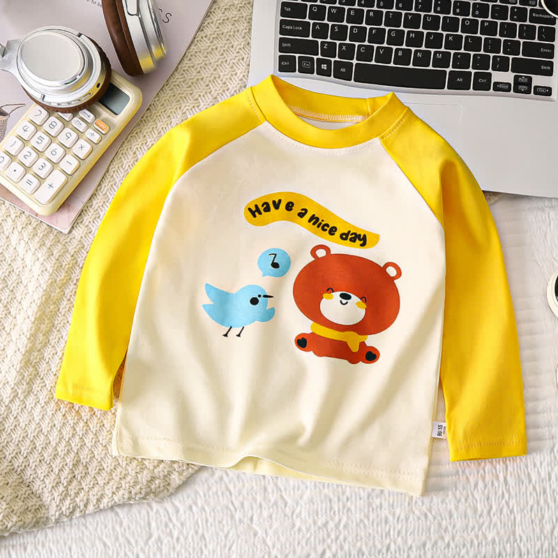 T-shirt in cotone a maniche raglan/a righe con stampa a cartoni animati per neonati e bambini piccoli - Orso giallo - 6-7T - image 3