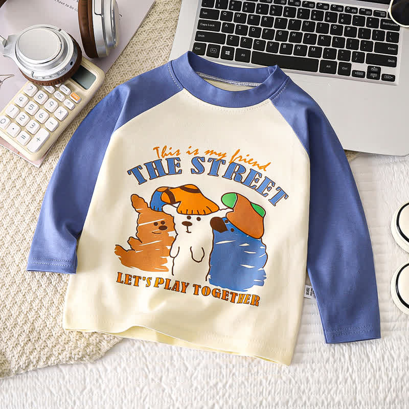 T-shirt in cotone a maniche raglan/a righe con stampa a cartoni animati per neonati e bambini piccoli - Cane blu - 6-7T - image 4