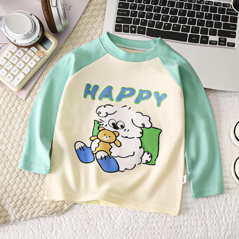 T-shirt in cotone a maniche raglan/a righe con stampa a cartoni animati per neonati e bambini piccoli - Cane Verde - 6-7T - image 5