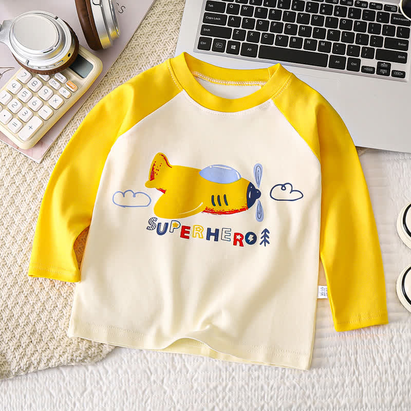 T-shirt in cotone a maniche raglan/a righe con stampa a cartoni animati per neonati e bambini piccoli - Aereo giallo - 6-7T - image 6