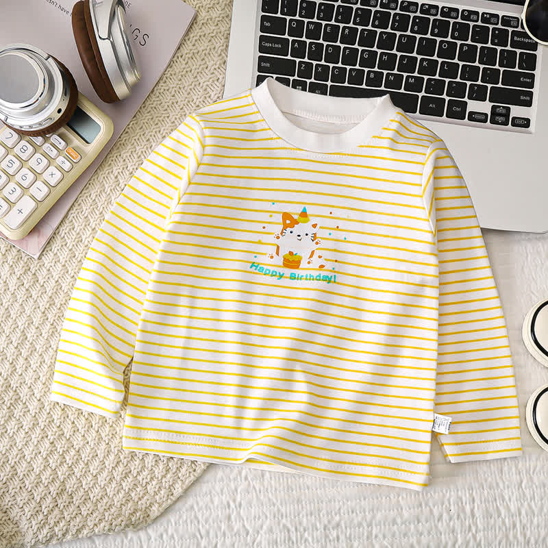 T-shirt in cotone a maniche raglan/a righe con stampa a cartoni animati per neonati e bambini piccoli - Gatto a strisce gialle - 6-7T - image 7
