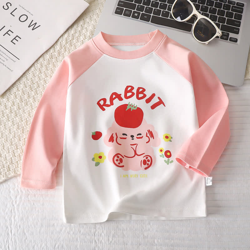 T-shirt in cotone a maniche raglan/a righe con stampa a cartoni animati per neonati e bambini piccoli - Coniglietto rosa - 6-7T - image 10