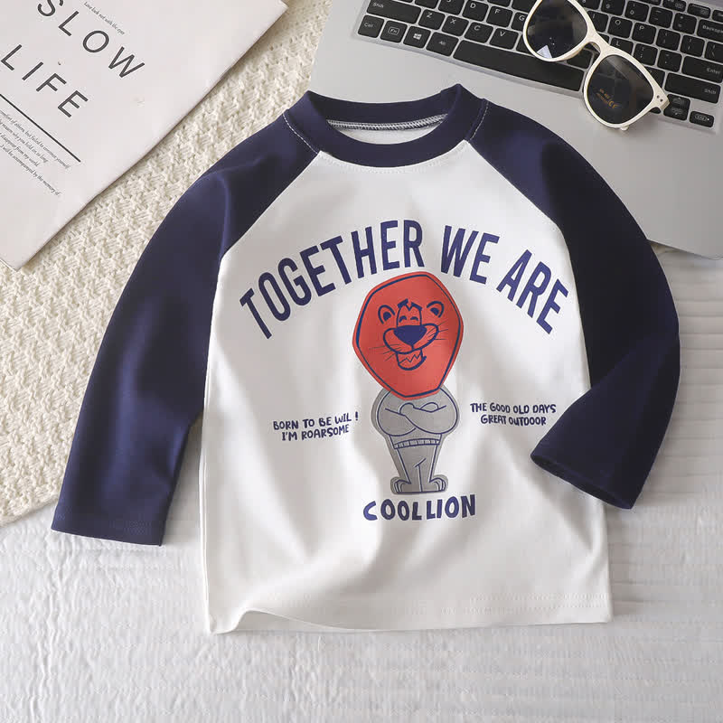 T-shirt in cotone a maniche raglan/a righe con stampa a cartoni animati per neonati e bambini piccoli - Leone blu scuro - 6-7T - image 11