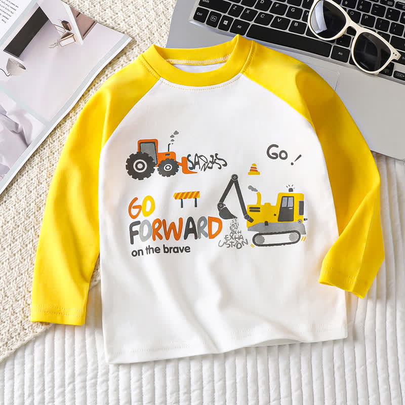 T-shirt in cotone a maniche raglan/a righe con stampa a cartoni animati per neonati e bambini piccoli - Escavatore giallo - 6-7T - image 16