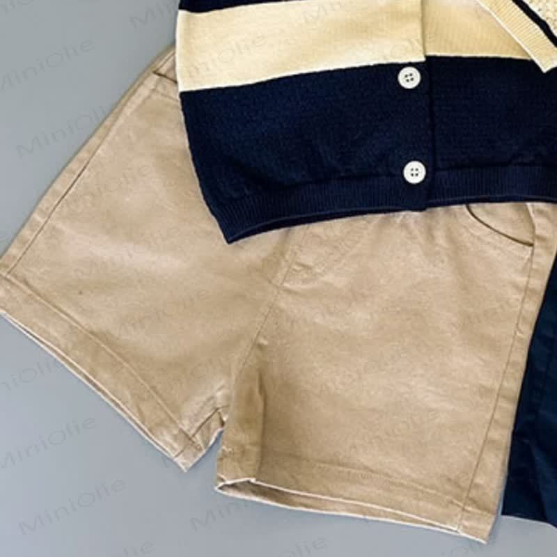 Polo a maglia aperta o pantaloncini a tinta unita per bambini piccoli - Cachi - 4-5T - image 5