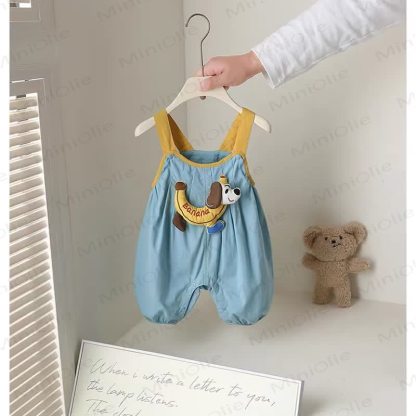 Completo da 2 pezzi Baby Banana Puppy Collection con salopette e maglietta a righe. - image 3