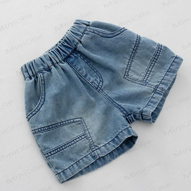Pantaloncini in denim blu tinta unita per bambini - image 1