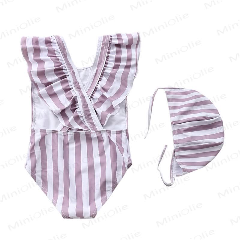 Costume da bagno per bambina a righe, quadri, stampa frutta e pois - Beige - 4-5T - image 2