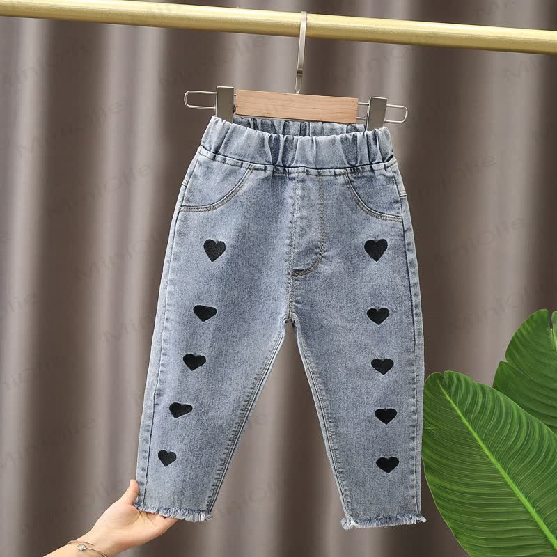 Pantaloni da jogging in denim ricamati per bambina - Cuore Blu - 4-5T - image 1