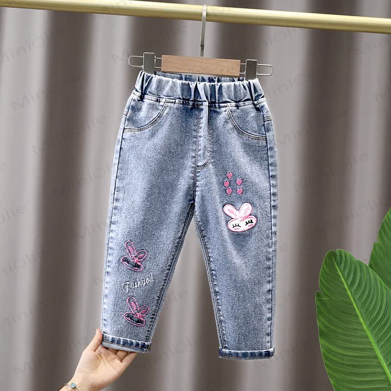Pantaloni da jogging in denim ricamati per bambina - Coniglio Blu - 4-5T - image 5