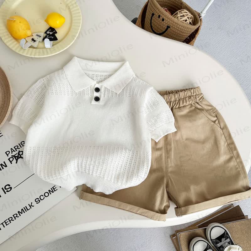 Completo da bambino composto da polo e pantaloni in maglia traspirante. - Completo composto da camicia bianca e pantaloncini - 4-5T - image 3