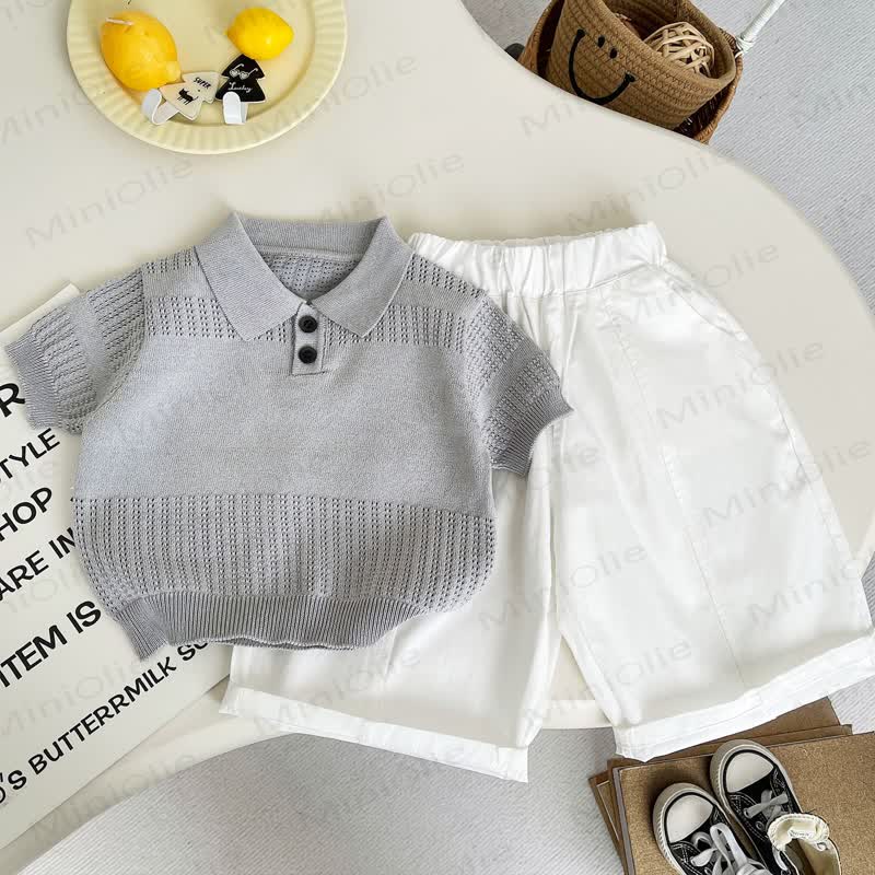 Completo da bambino composto da polo e pantaloni in maglia traspirante. - Completo composto da camicia e pantaloni grigi - 4-5T - image 1