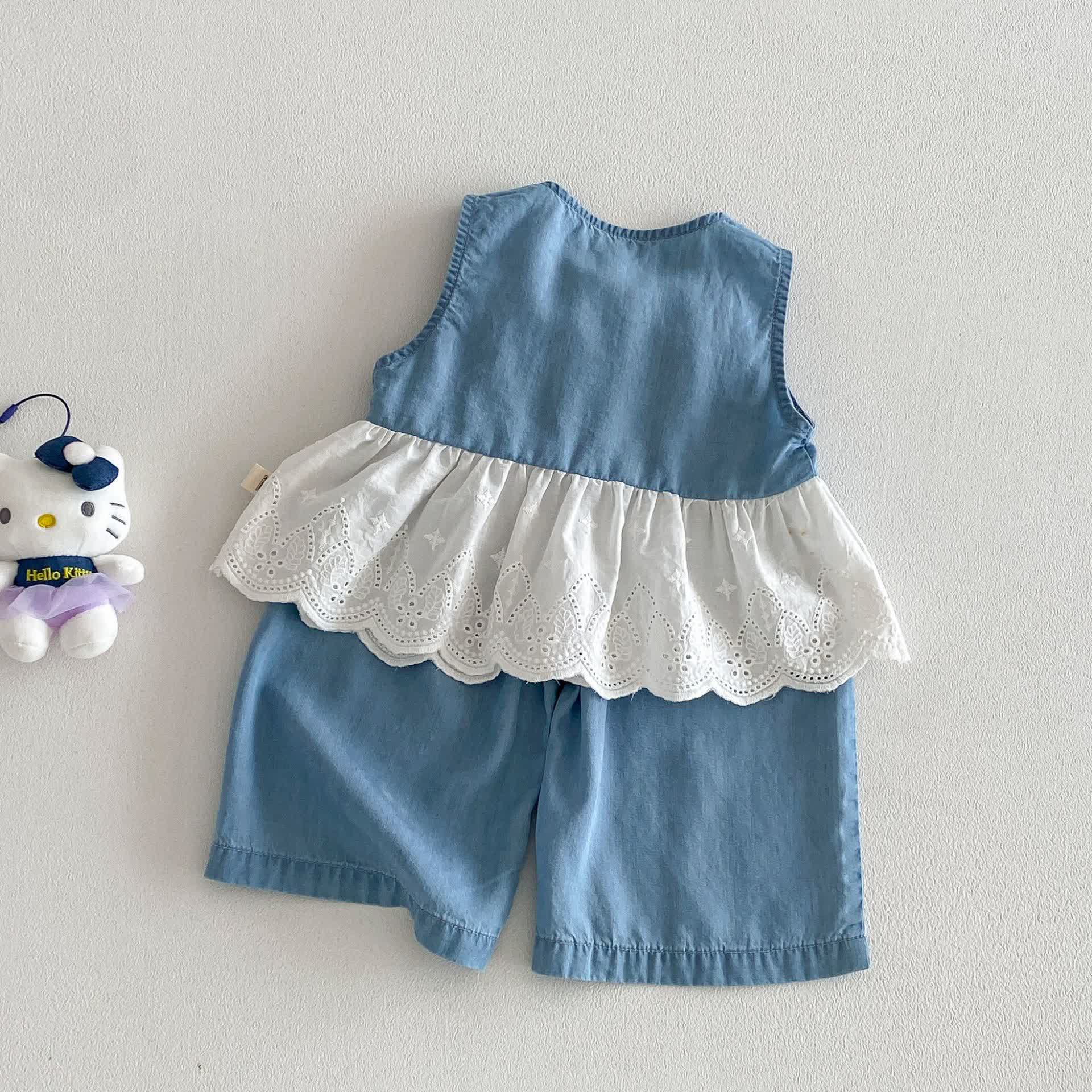 Completo senza maniche in denim per bambina - image 3