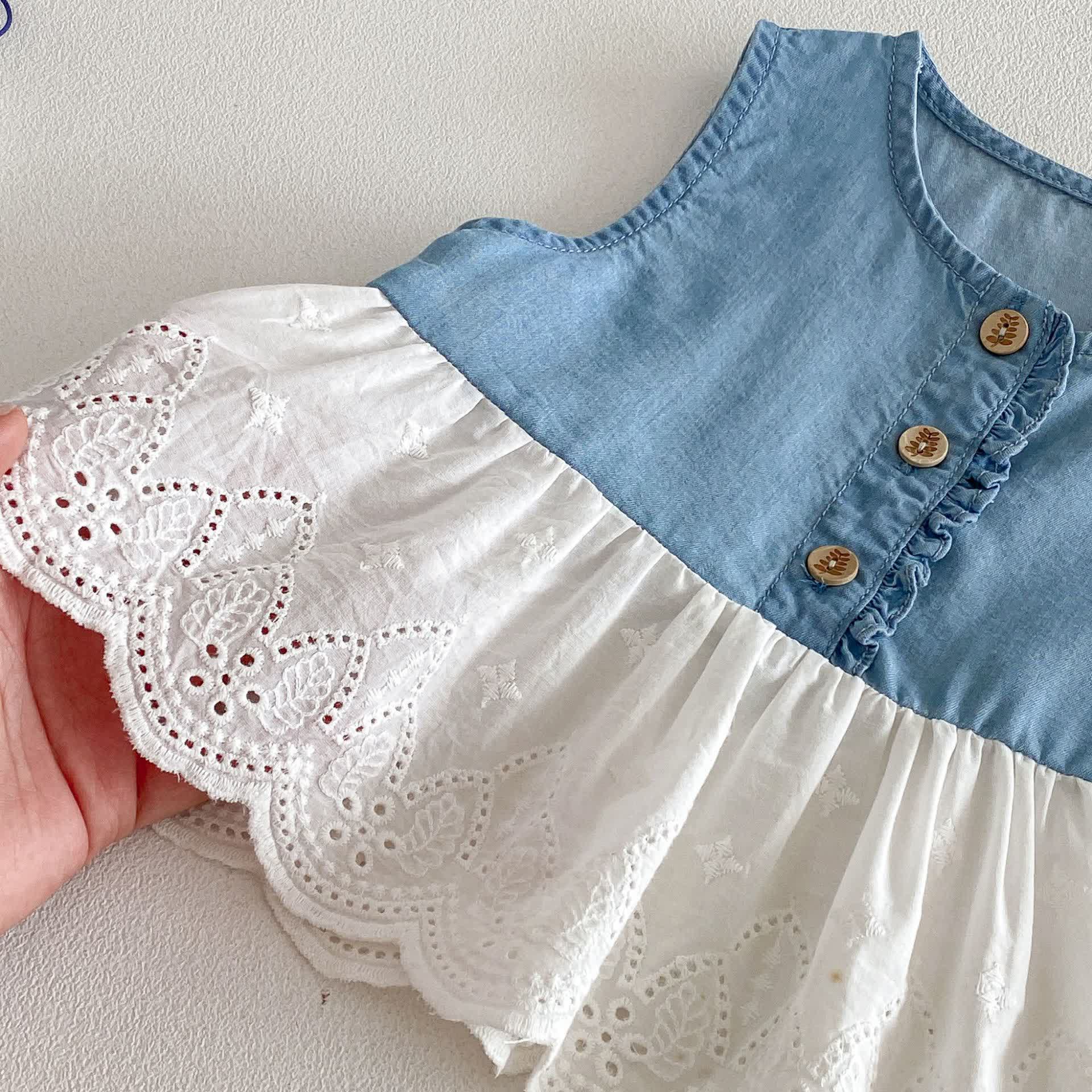 Completo senza maniche in denim per bambina - image 5
