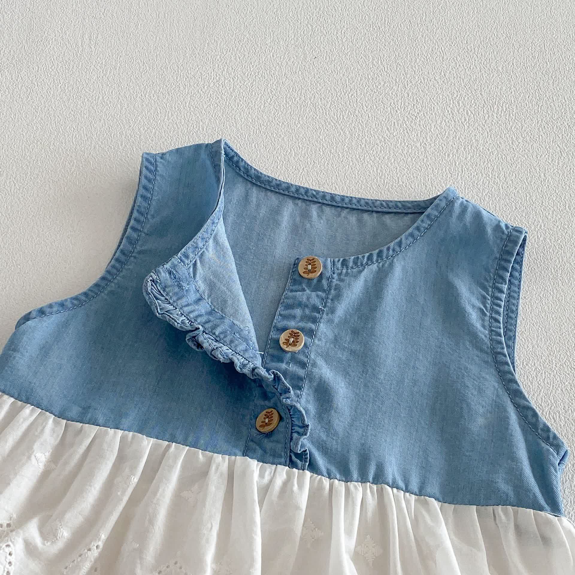 Completo senza maniche in denim per bambina - image 4