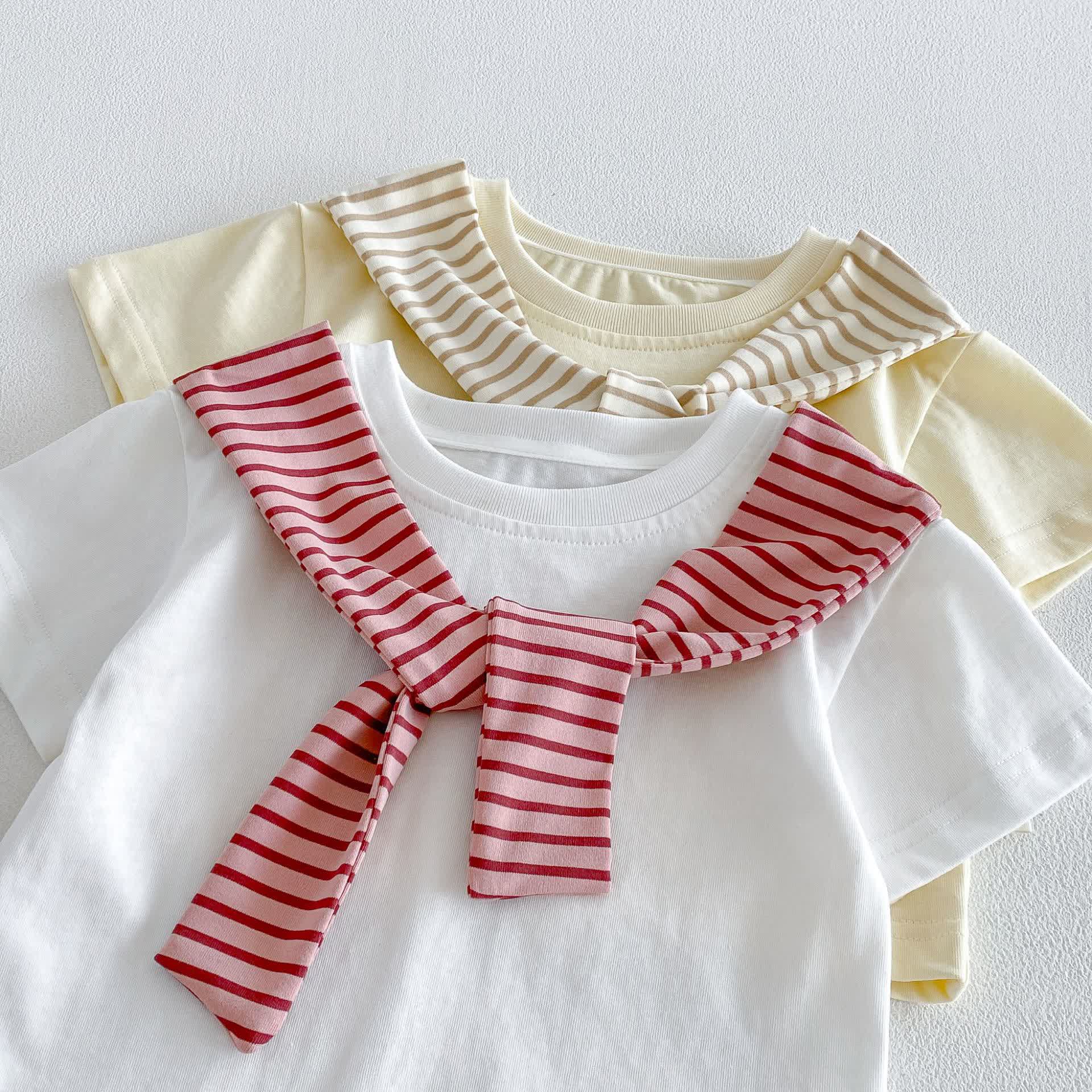 Completo a maniche corte a righe per neonati e bambini piccoli - image 5