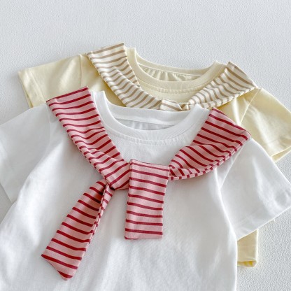 Completo a maniche corte a righe per neonati e bambini piccoli - image 5