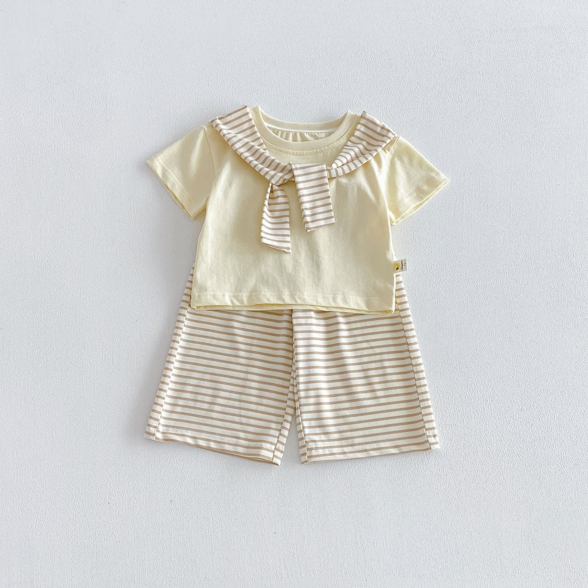 Completo a maniche corte a righe per neonati e bambini piccoli - Giallo - 3-4 anni - image 3