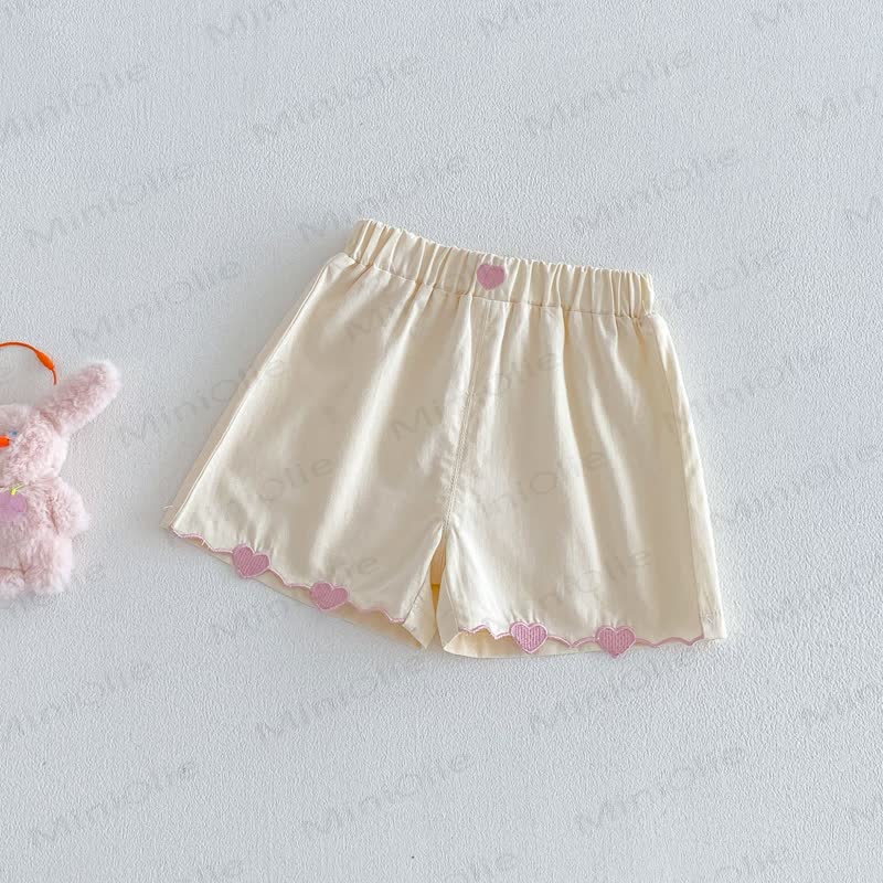 Pantaloncini da casa per bambine a tinta unita con bordo a cuoricini - Beige - 4-5T - image 2