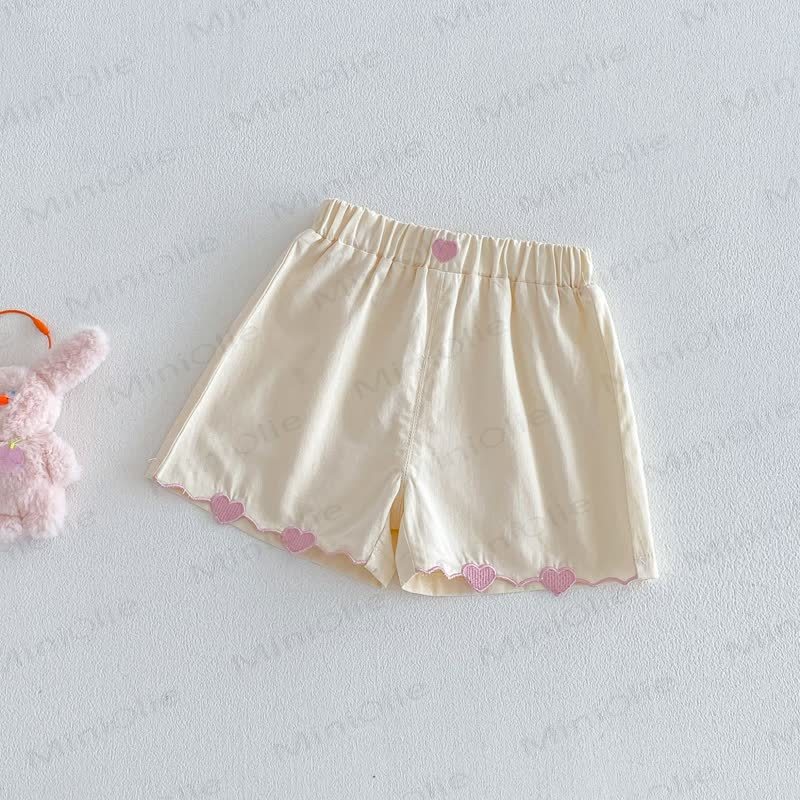 Pantaloncini da casa per bambine a tinta unita con bordo a cuoricini - Beige - 4-5T - image 2
