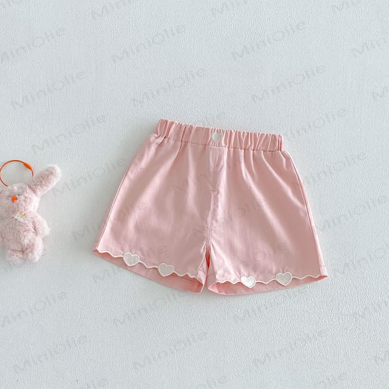 Pantaloncini da casa per bambine a tinta unita con bordo a cuoricini - Rosa - 4-5T - image 3