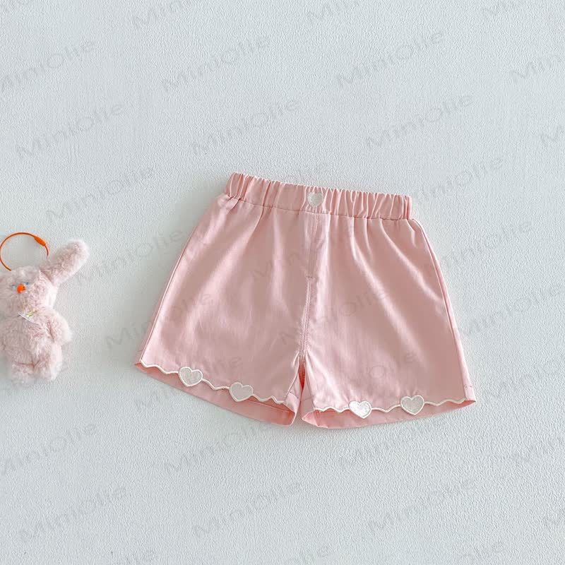 Pantaloncini da casa per bambine a tinta unita con bordo a cuoricini - Rosa - 4-5T - image 3