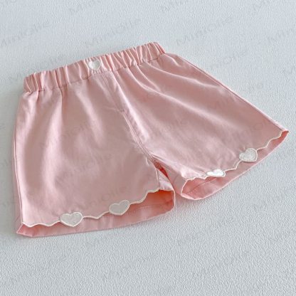 Pantaloncini da casa per bambine a tinta unita con bordo a cuoricini - image 5