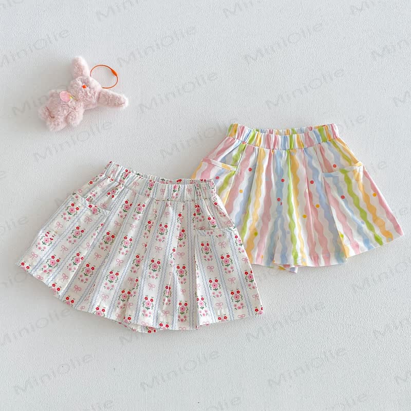 Pantaloncini a righe con stampa floreale per neonate e bambine. - image 1