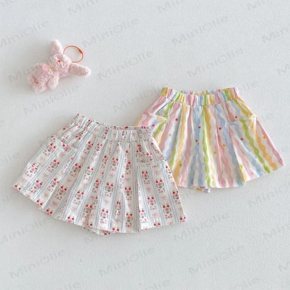 Pantaloncini a righe con stampa floreale per neonate e bambine. - image 1
