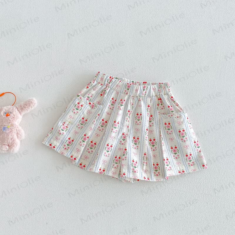 Pantaloncini a righe con stampa floreale per neonate e bambine. - Floreale bianco - 4-5T - image 3