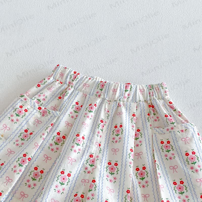 Pantaloncini a righe con stampa floreale per neonate e bambine. - image 4