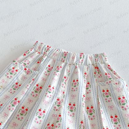 Pantaloncini a righe con stampa floreale per neonate e bambine. - image 4