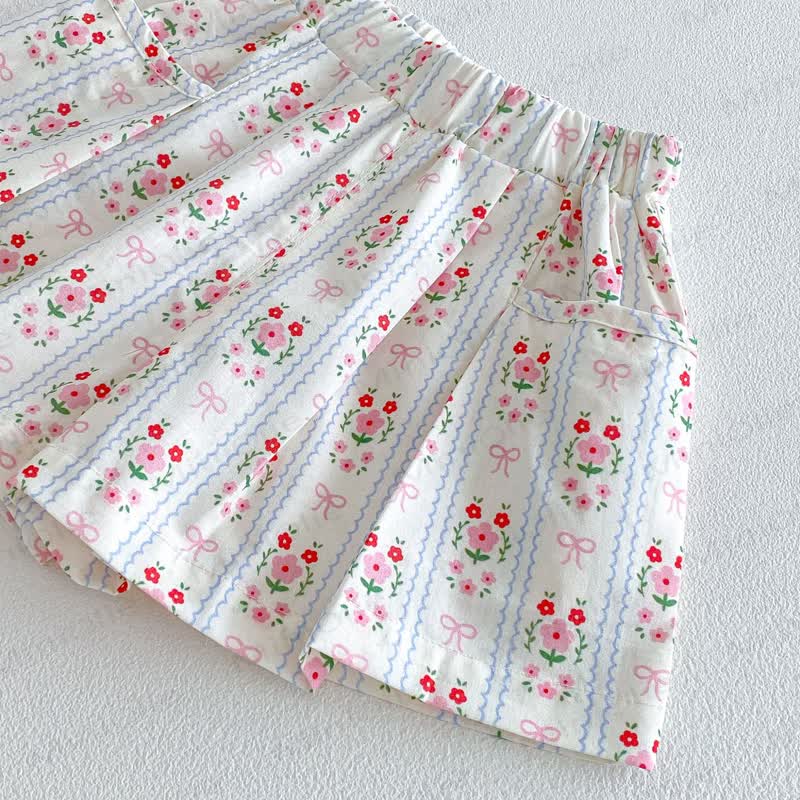 Pantaloncini a righe con stampa floreale per neonate e bambine. - image 5