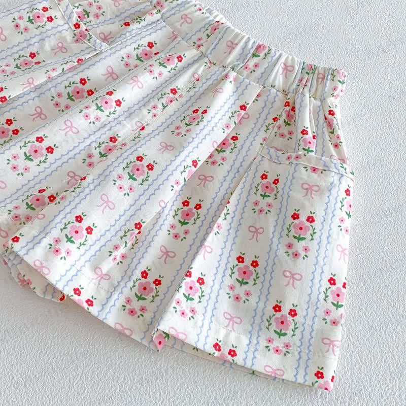 Pantaloncini a righe con stampa floreale per neonate e bambine. - image 5