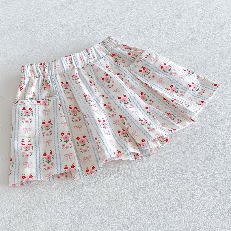 Pantaloncini a righe con stampa floreale per neonate e bambine. - image 6
