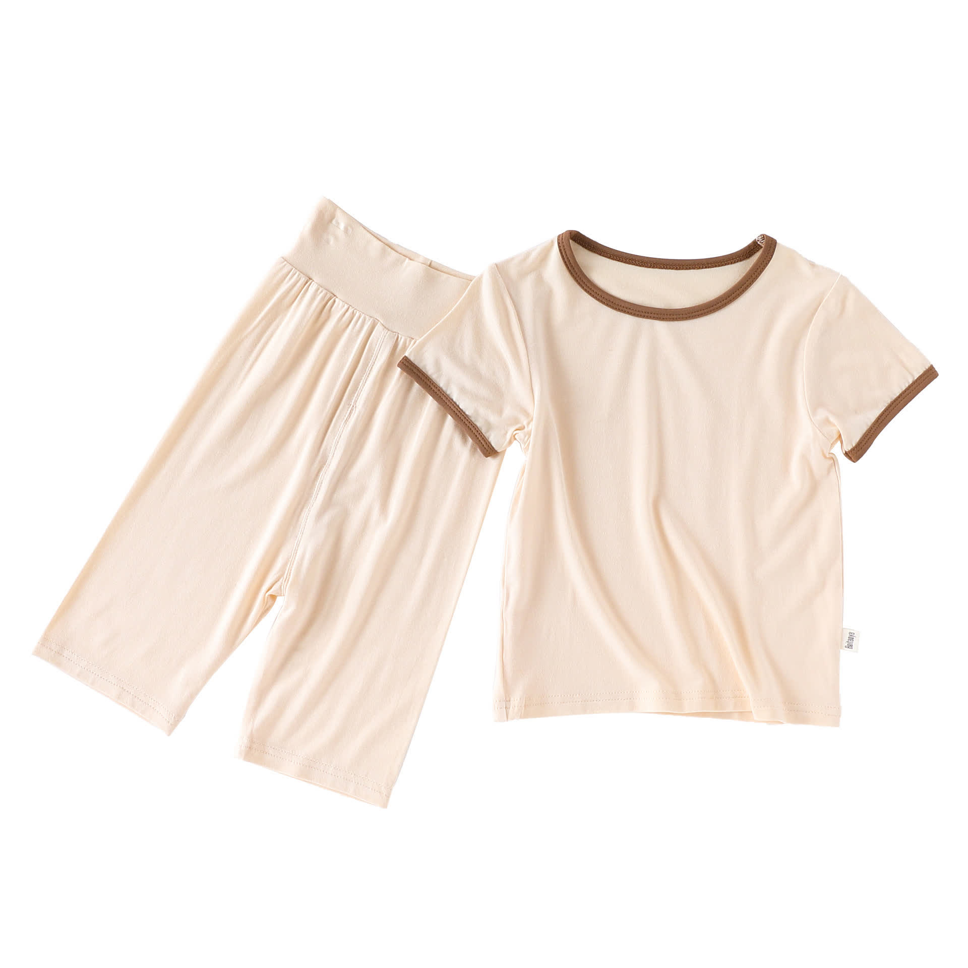 Completo per neonato/bambino a maniche corte in tinta unita - Beige - 4-5T - image 4