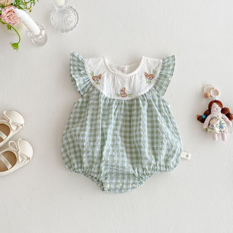 Body/vestitino senza maniche a quadretti verdi con coniglietto per bambina - Body verde - 18-24 mesi - image 3