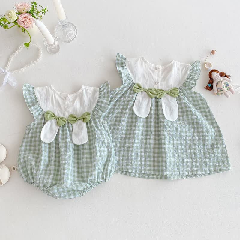 Body/vestitino senza maniche a quadretti verdi con coniglietto per bambina - image 2