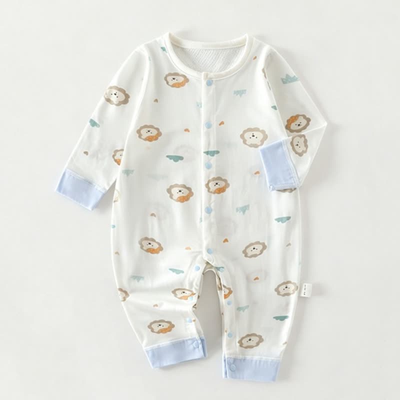 Tutina pigiamino bianco per neonati con stampa animalier - Leone - 1-2T - image 1