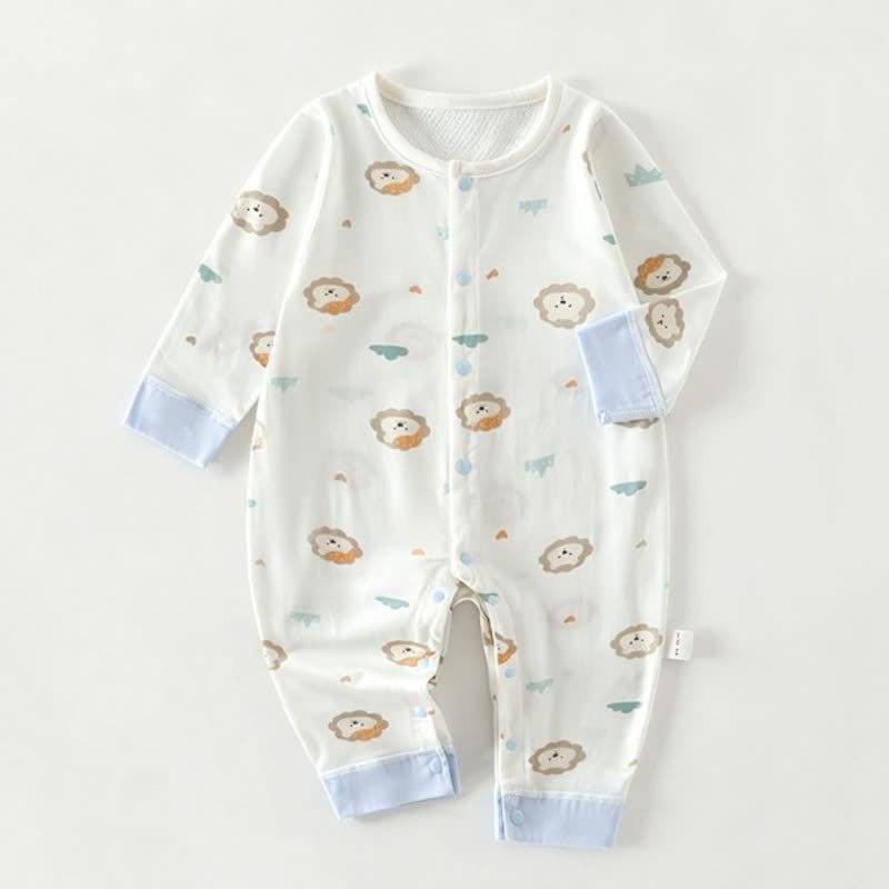 Tutina pigiamino bianco per neonati con stampa animalier - Leone - 1-2T - image 1